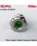 AJ316-1CPGCP Pilot Lights Metal Concave 16mm. 24VDC Green Mibbo