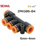 ZPKG06-04 \ Plastic Fitting \ Five Way Reducer / 6mm-4mm \ E.MC