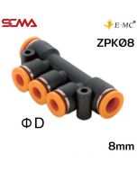 ZPK08 \ Plastic Fitting \ Five Way / 8mm \ E.MC
