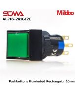 AL216-2R1G12C 24VDC Green Pushbuttons llluminated Rectangular 16mm. Monentary Mibbo