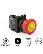 B200EE Emergency Stop 22mm. 1NC With Label 