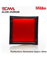 AL216-2S2R12B 12VDC Red Pushbuttons Illuminated Square 16mm. Maintained Mibbo