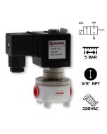 PH10(3/8")-2-5-AC220V / แบบ Diaphragm 2/2 way NC, Stick PTFE on the Rubber Di