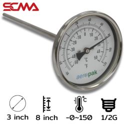 ASSF-301 3"x8" Temperature Sensor/Reverse Thread 0~150 C/F Dia.6.35mm 1/2G SUS304