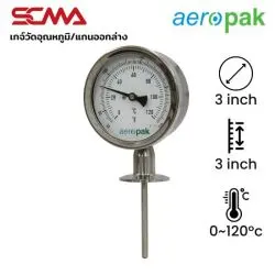 ASSF-316 Temperature Sensor 3"x3" 0~120 C/F, Clamp 1.5" SUS316, Sanitary