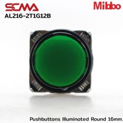 AL216-2T1G12B 12VDC Green Pushbuttons llluminated Round 16mm. Monentary Mibbo