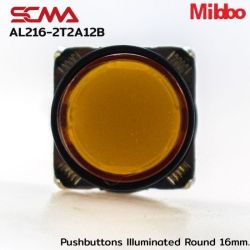 AL216-2T2A12B 12VDC Orange Pushbuttons llluminated Round 16mm. Maintained Mibbo