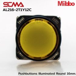 AL216-2T1Y12C 24VDC Yellow Mibbo Pushbuttons llluminated Round 16mm. Monentary