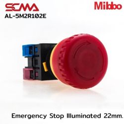 AL-5M2R102E Emergency Stop Illuminated 22mm. 220VAC/DC Red Mibbo