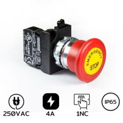 CM200EE Emergency Stop 22mm. 1NC With Label 