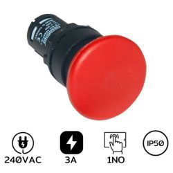 MB100MK Push Button Mushroom Head 22mm. 1NO RED 