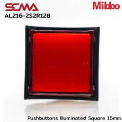 AL216-2S2R12B 12VDC Red Pushbuttons llluminated Square 16mm. Maintained Mibbo