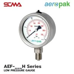 เกจ์วัดความดันต่ำ/เกลียวล่าง AEF-65H 0~600mbar 1/4PT SUS304
