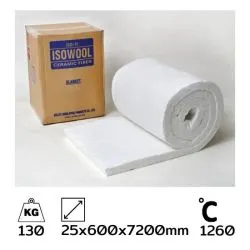 เซรามิคไฟเบอร์ (CARAMIC FIBER) ISOWOOL ASK-7912 BLANKET (แบบแผ่น) 25x600x7200mm 1260C /130Kg (Isolite)