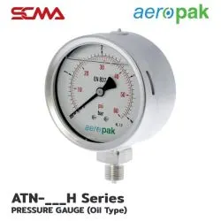 เกจ์วัดความดันหน้าปัดมีน้ำมัน:ATN-150H 150mm.เกลียวล่าง1/2NPT 0-4kfg cm2(60)