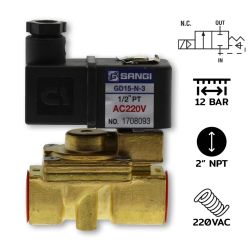 GD50(2")-N-3-M-AC220V / แบบ Diaphragm 2/2 way NC, NBR Seal,with Manual
