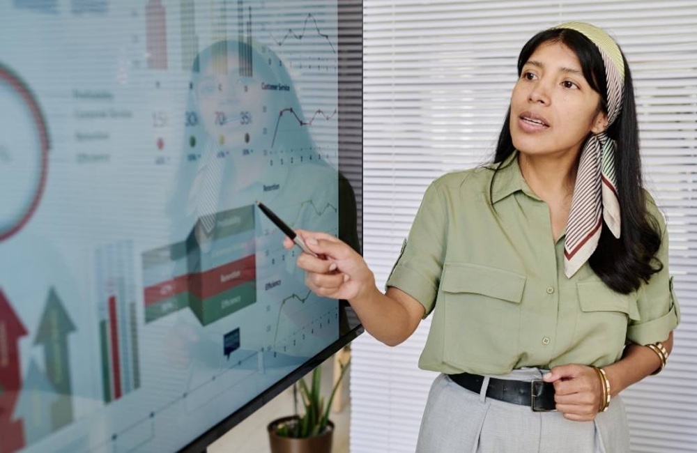 ผู้นำเสนอข้อมูลด้วยจอ Interactive ในห้องประชุม