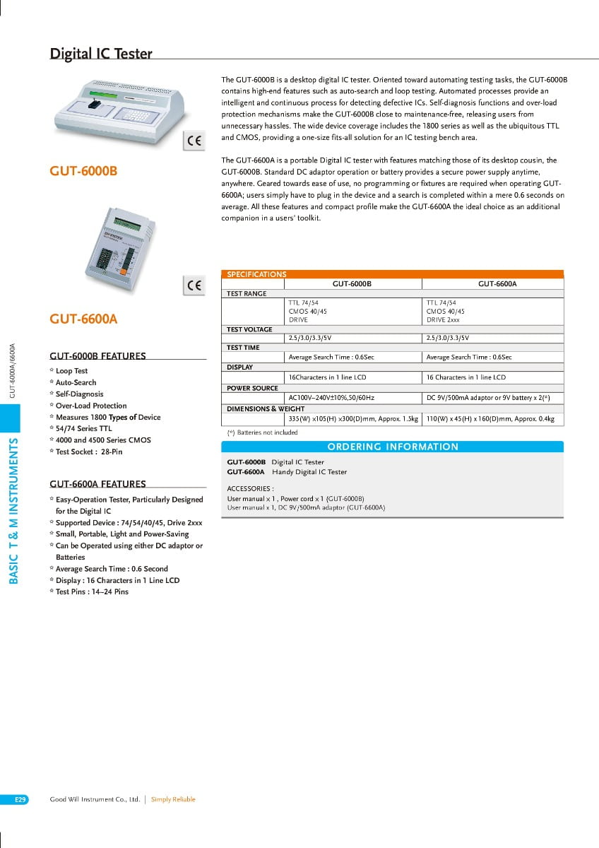 GUT-6600A เครื่องทดสอบไอซีแบบดิจิตอล (Digital IC Testers) GW Instek