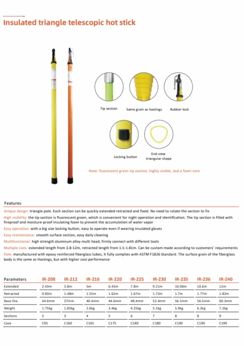 KHS-100-5-2, Length 2.43 m/1.75 kg KEPLER Telescopic Hot Sticks ไม้ฉนวน/ไม้ชักฟิวส์แบบสไลด์