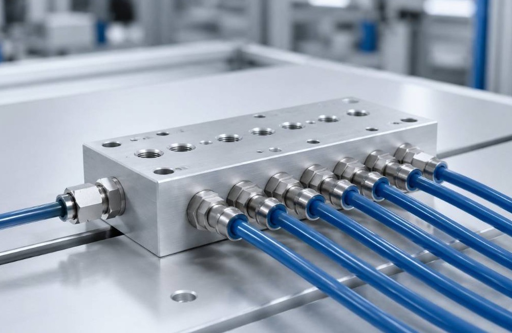 Air Manifold Block พร้อมพอร์ตและท่อลมหลายทาง