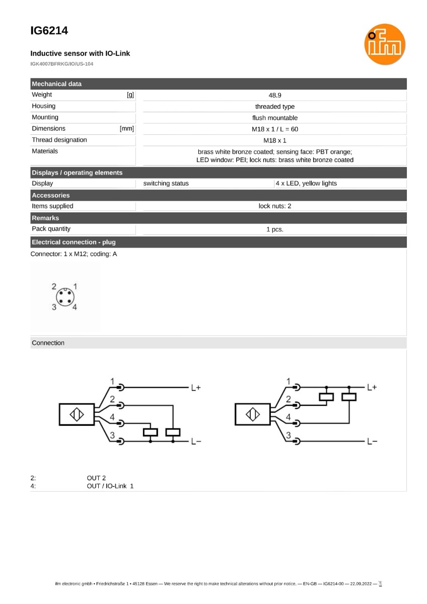 IG6214 \ efector 100 \ Inductive sensors \ IGK4007BFRKG/IO/US-104 \ DE \