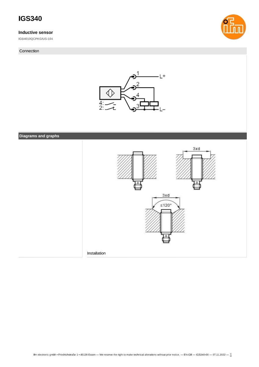 IGS340 \ efector 100 \ Inductive sensors \ IGB4010QCPKG/US-104 \ DE \