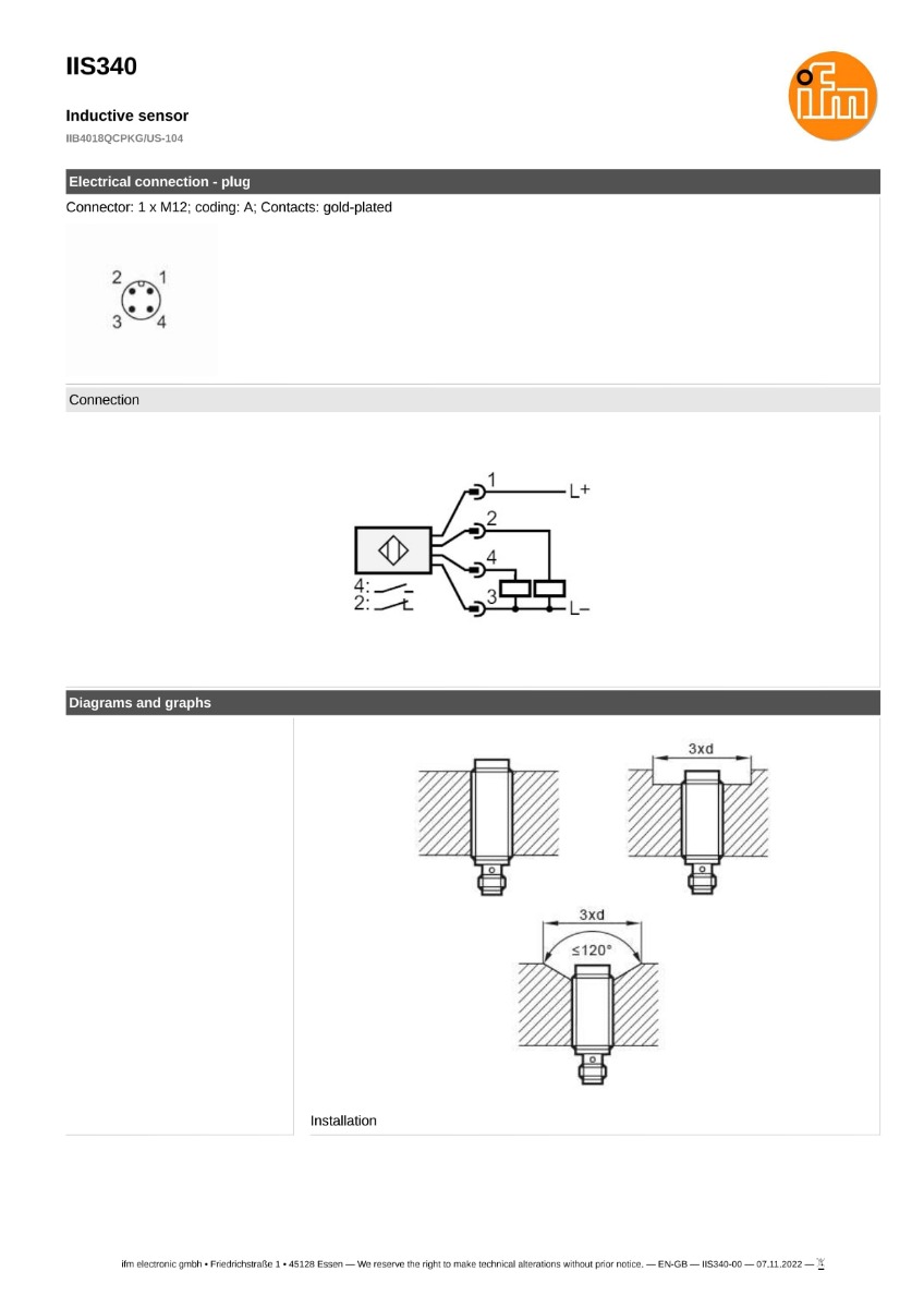 IIS340 \ efector 100 \ Inductive sensors \ IIB4018QCPKG/US-104 \ DE \