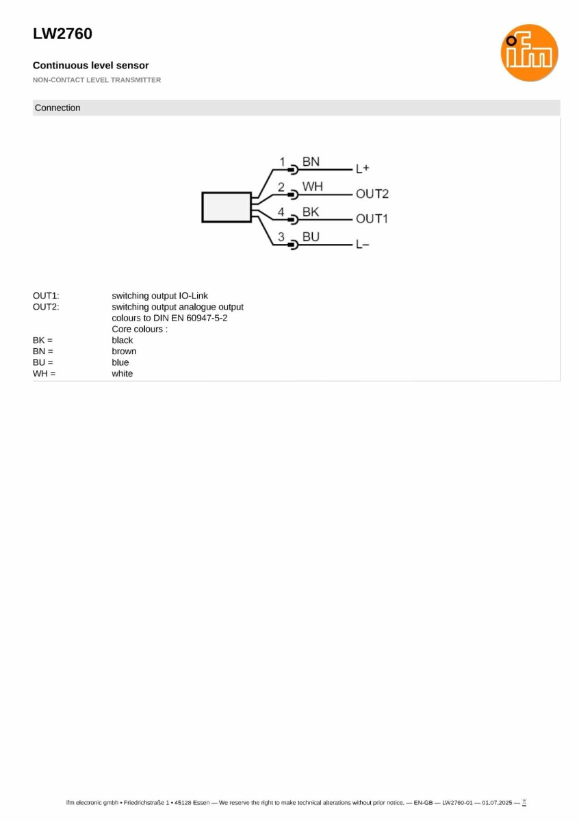 LW2760 \ efector 160 \ Level sensors \ NON-CONTACT LEVEL TRANSMITTER \ SE \