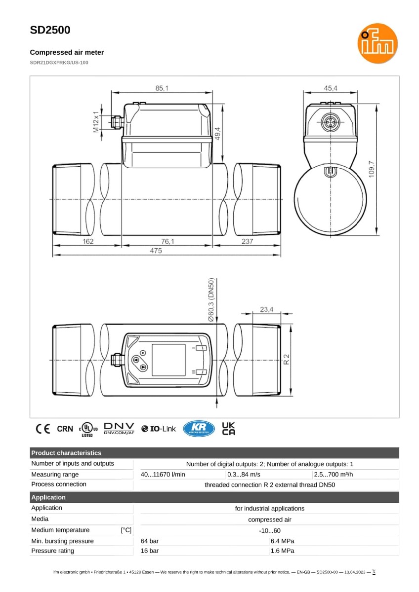 SD2500 \ efector 300 \ Flow sensors \ SDR21DGXFRKG/US-100 \ DE \
