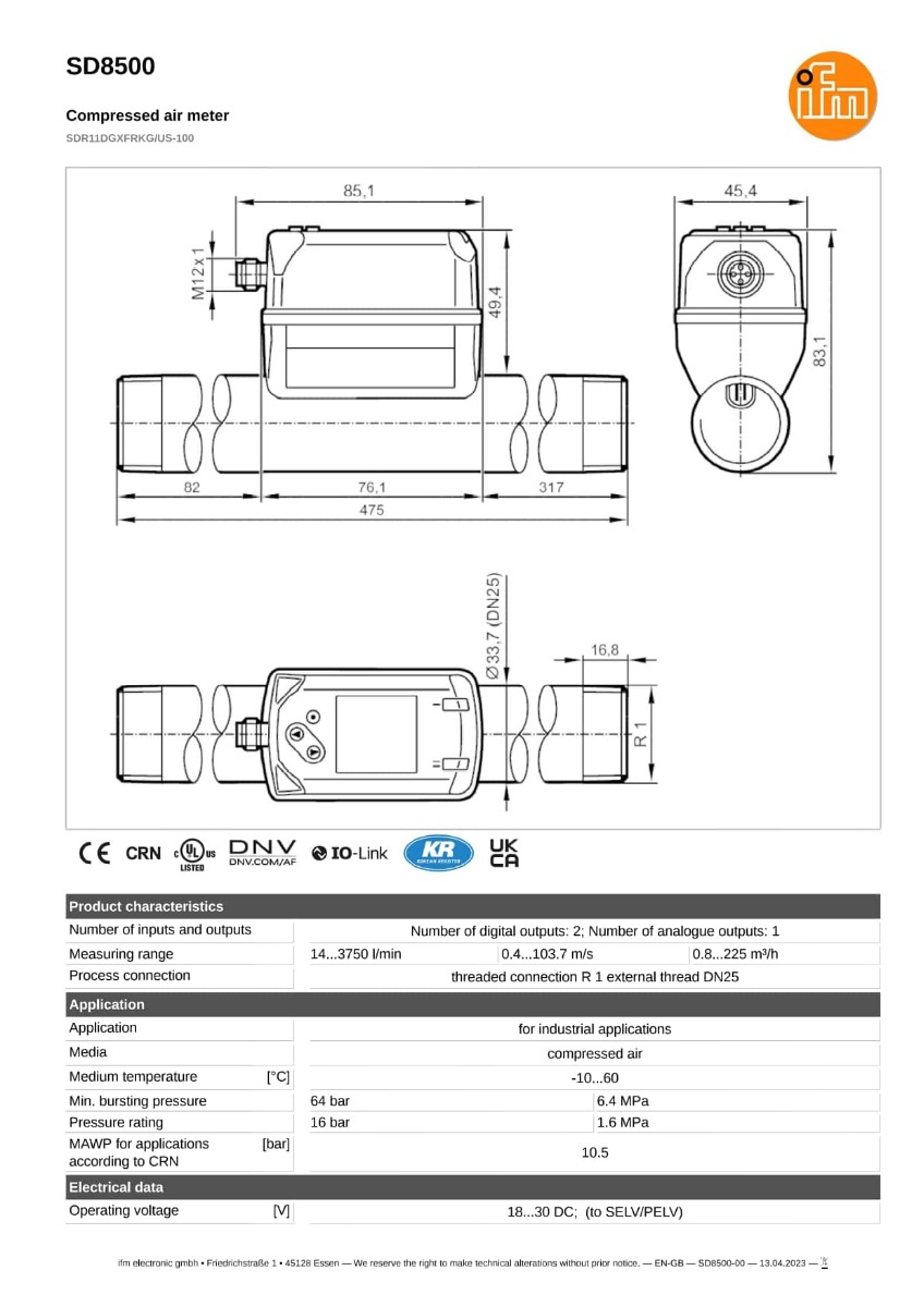 SD8500 \ efector 300 \ Flow sensors \ SDR11DGXFRKG/US-100 \ DE \