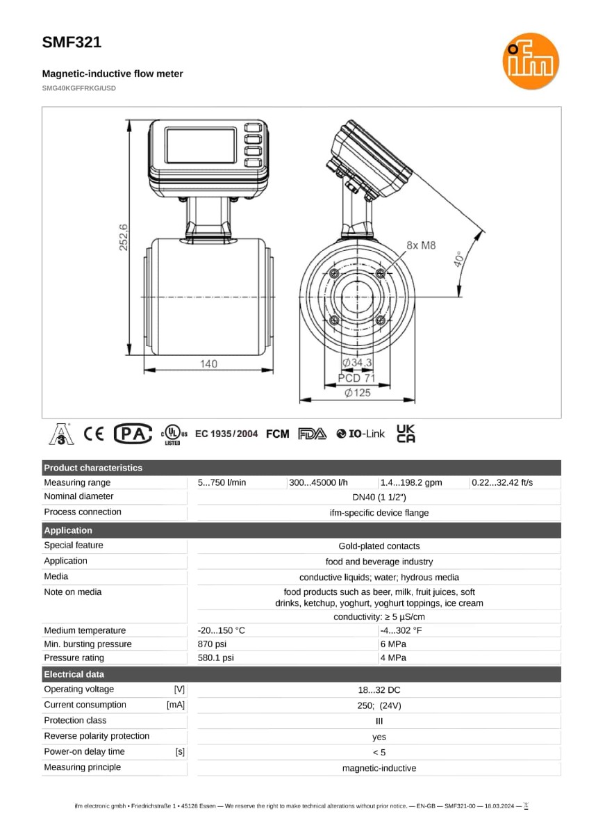 SMF321 \ efector 300 \ Flow sensors \ SMG40KGFFRKG/USD \ DE \