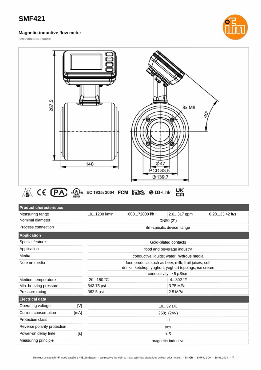 SMF421 \ efector 300 \ Flow sensors \ SMG50KGFFRKG/USD \ DE \