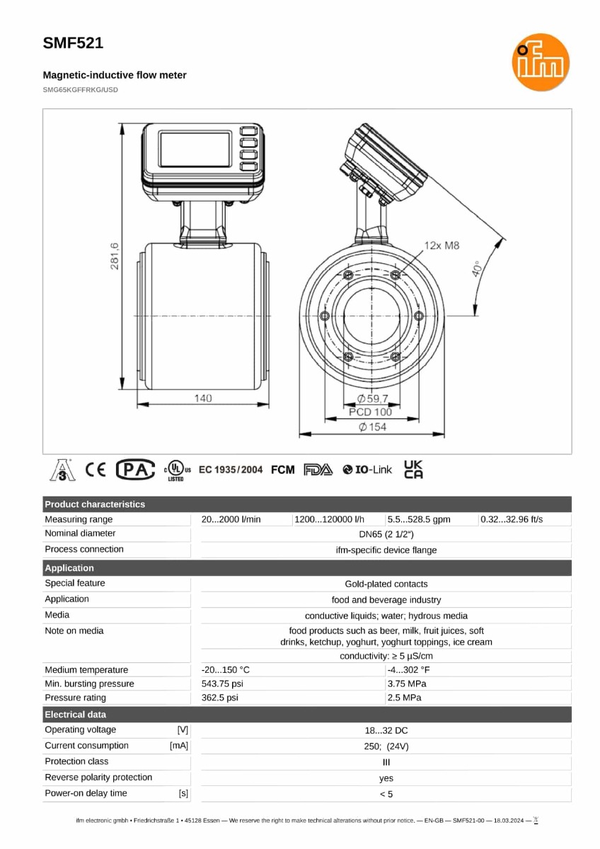 SMF521 \ efector 300 \ Flow sensors \ SMG65KGFFRKG/USD \ DE \