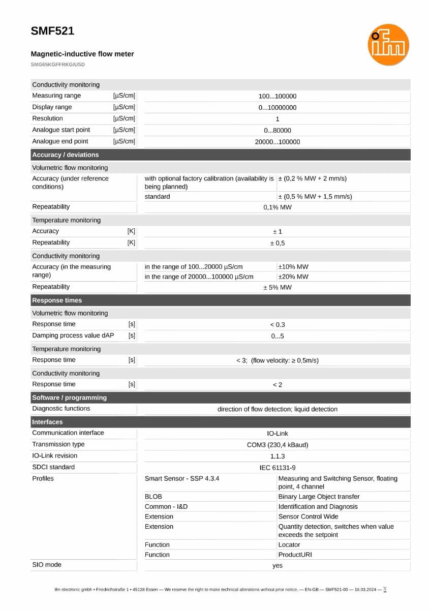 SMF521 \ efector 300 \ Flow sensors \ SMG65KGFFRKG/USD \ DE \