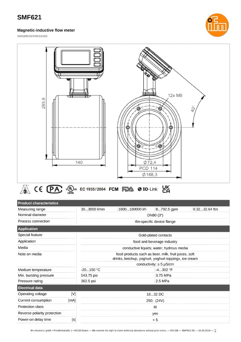 SMF621 \ efector 300 \ Flow sensors \ SMG80KGFFRKG/USD \ DE \