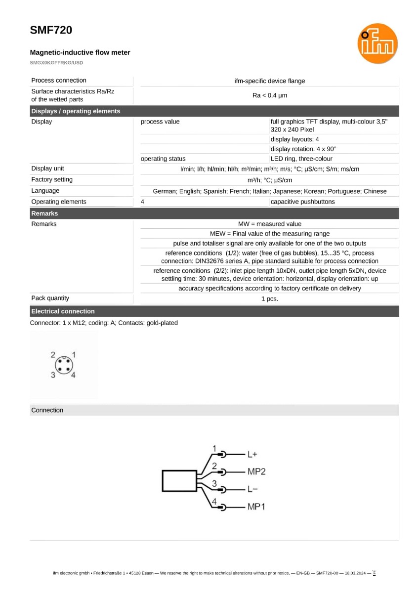 SMF720 \ efector 300 \ Flow sensors \ SMGX0KGFFRKG/USD \ DE \