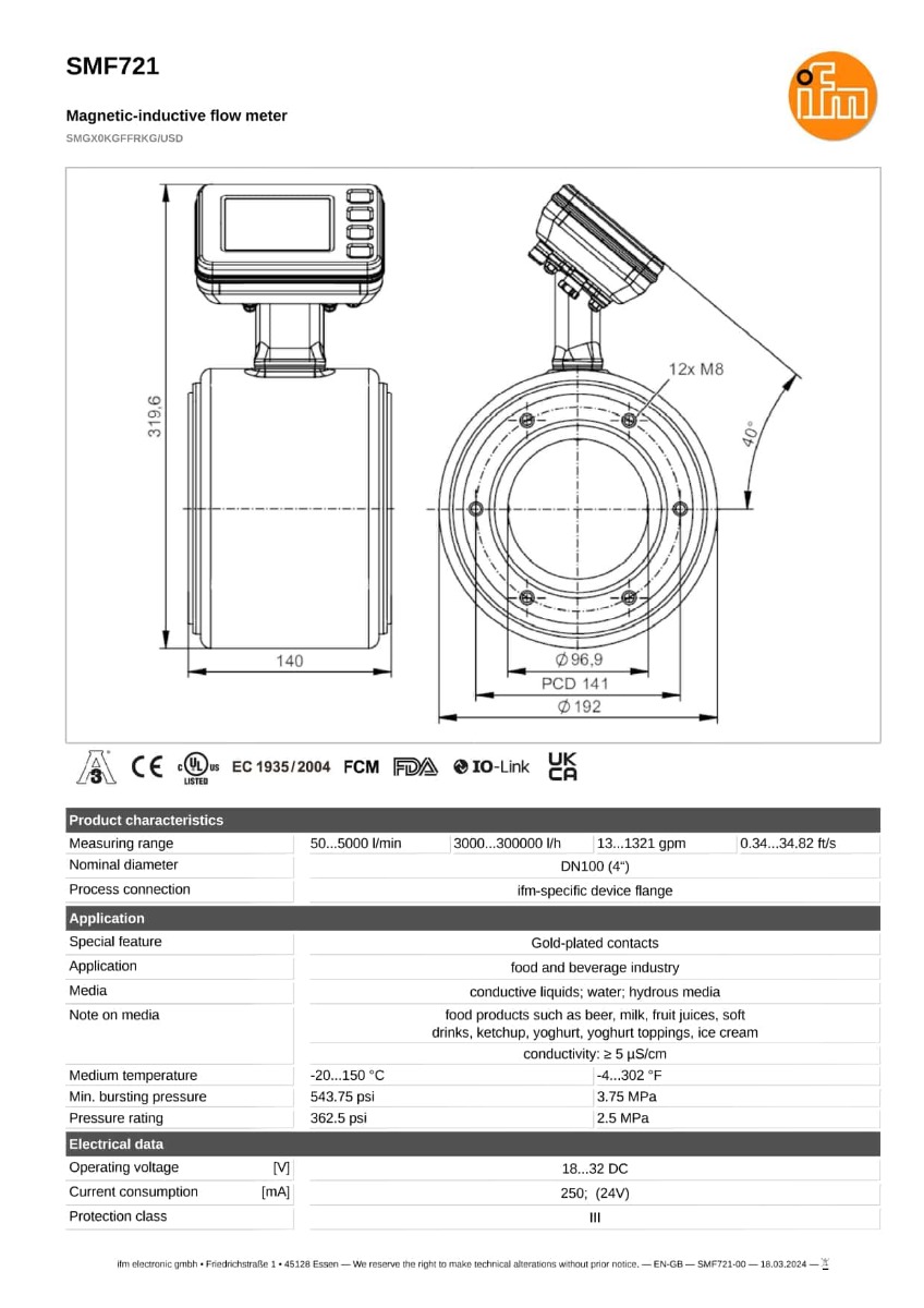 SMF721 \ efector 300 \ Flow sensors \ SMGX0KGFFRKG/USD \ DE \