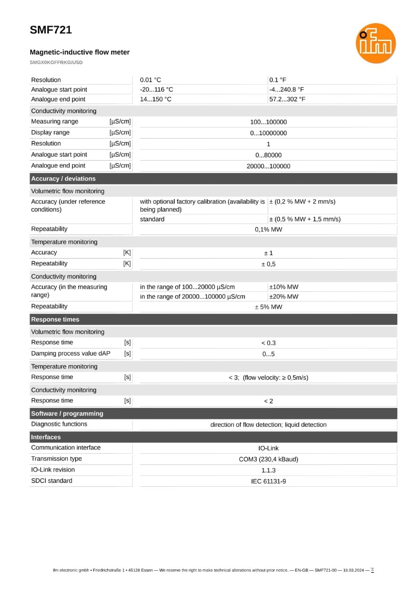 SMF721 \ efector 300 \ Flow sensors \ SMGX0KGFFRKG/USD \ DE \