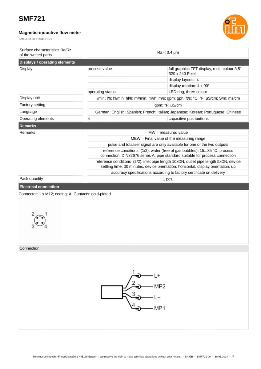 SMF721 \ efector 300 \ Flow sensors \ SMGX0KGFFRKG/USD \ DE \