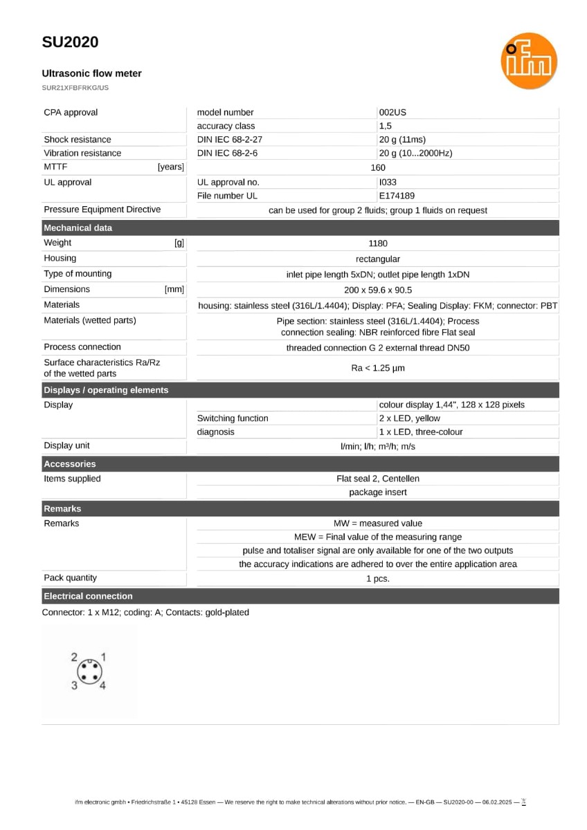 SU2020 \ efector 300 \ Flow sensors \ SUR21XFBFRKG/US \ US \