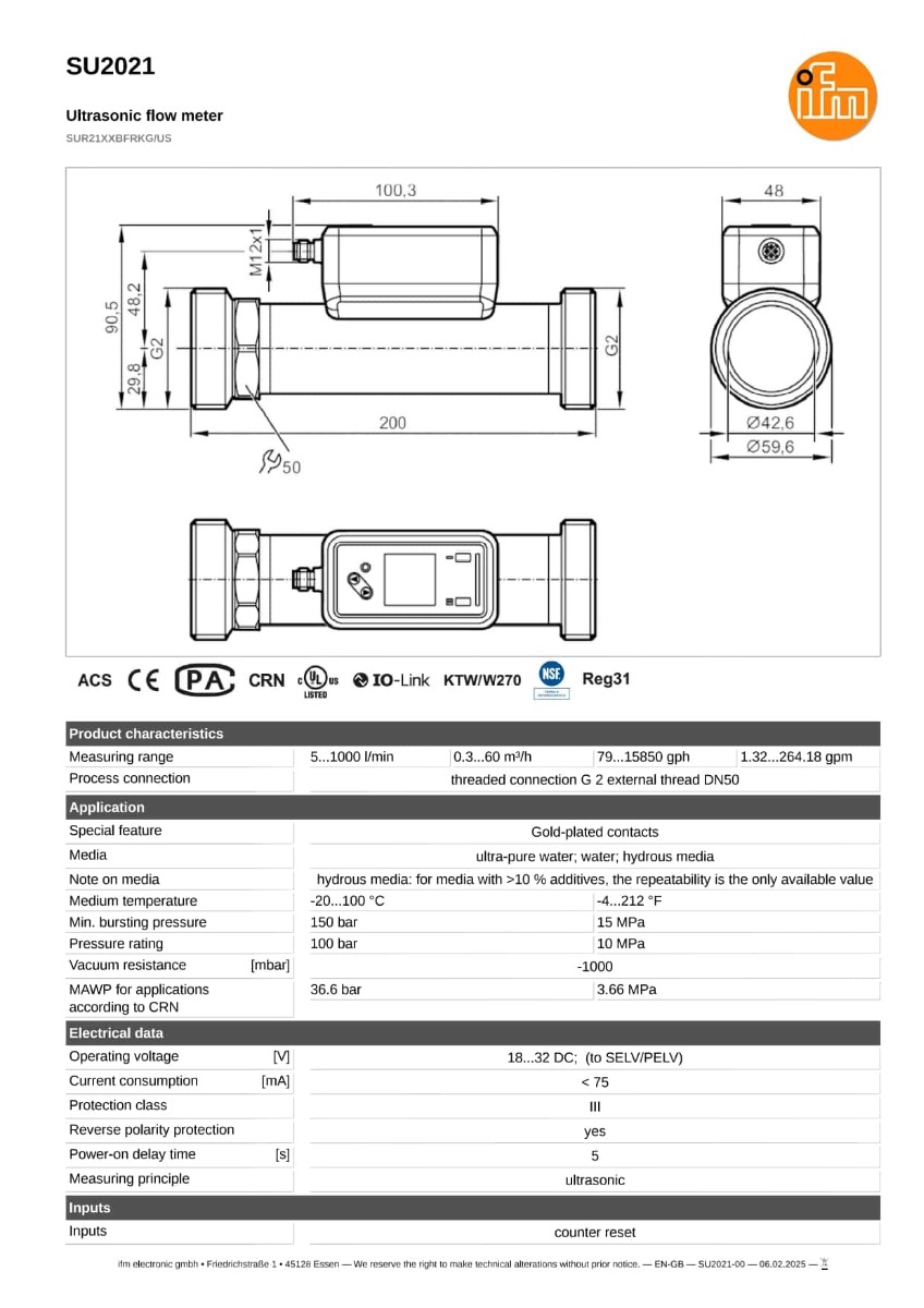 SU2021 \ efector 300 \ Flow sensors \ SUR21XXBFRKG/US