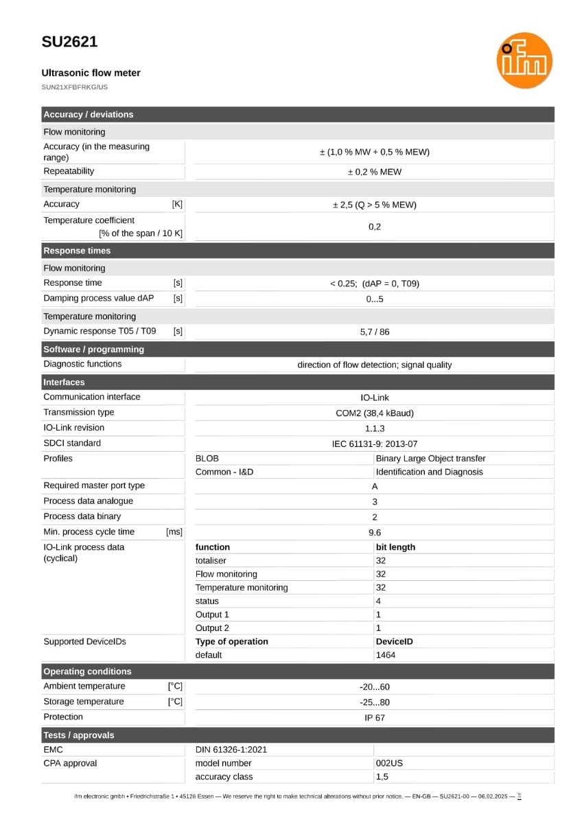 SU2621 \ efector 300 \ Flow sensors \ SUN21XFBFRKG/US \ US \