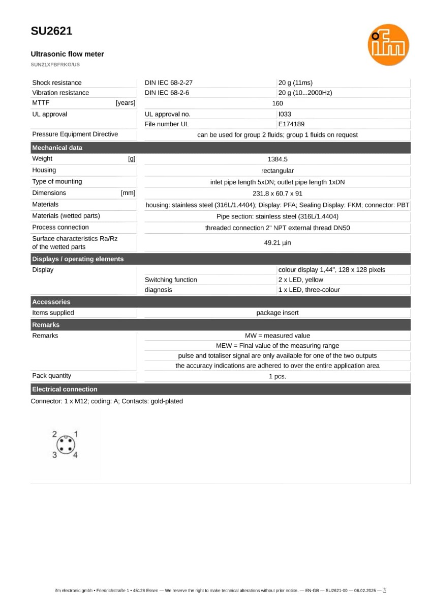 SU2621 \ efector 300 \ Flow sensors \ SUN21XFBFRKG/US \ US \