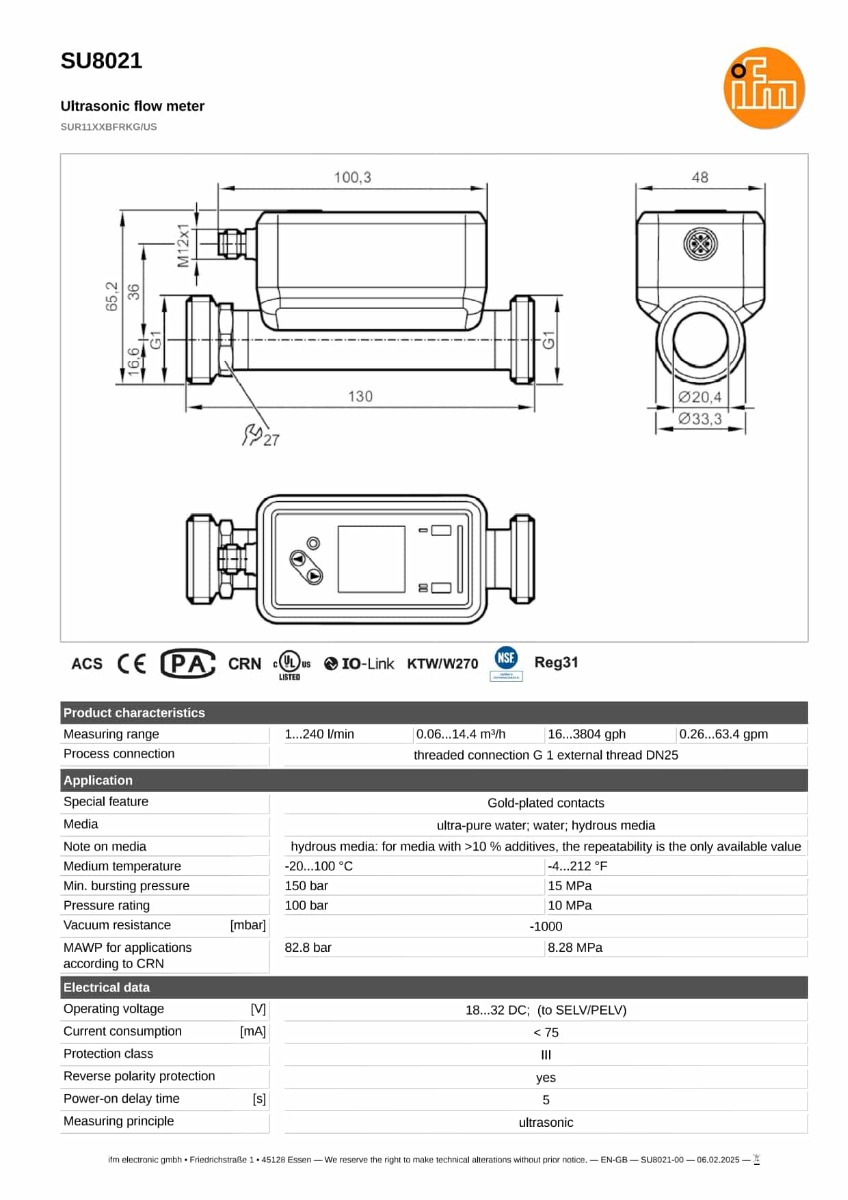 SU8021 \ efector 300 \ Flow sensors \ SUR11XXBFRKG/US \ US \