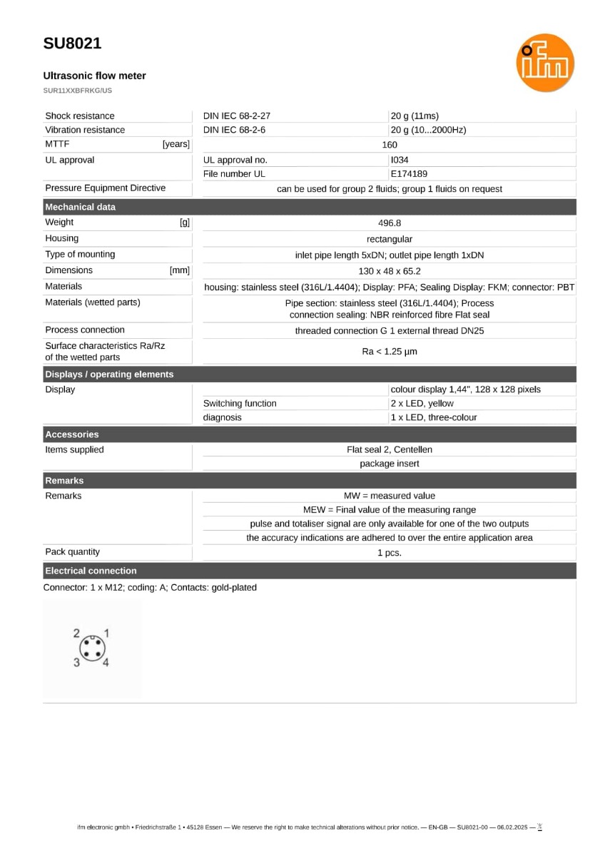 SU8021 \ efector 300 \ Flow sensors \ SUR11XXBFRKG/US \ US \