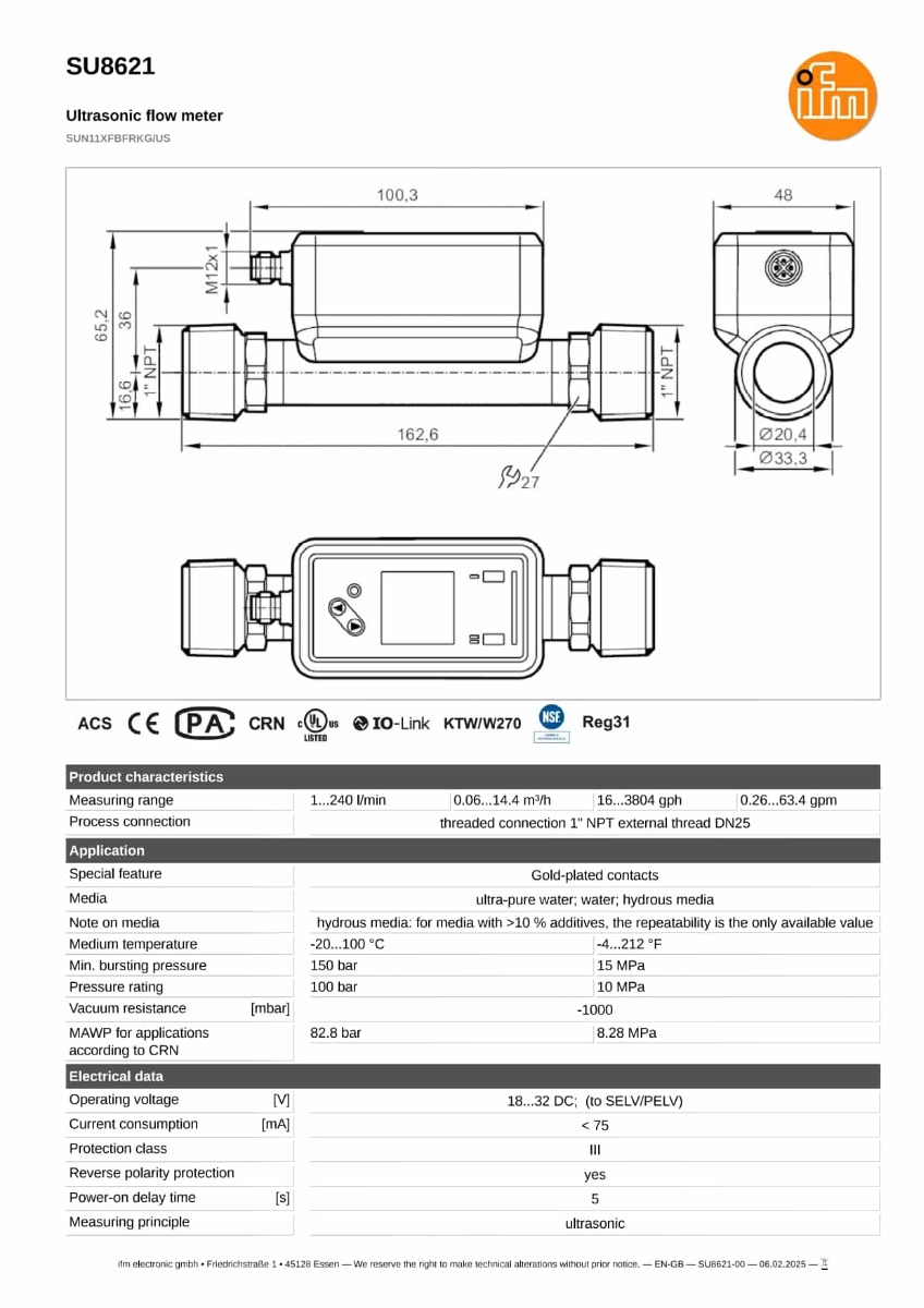 SU2621 \ efector 300 \ Flow sensors \ SUN21XFBFRKG/US \ US \