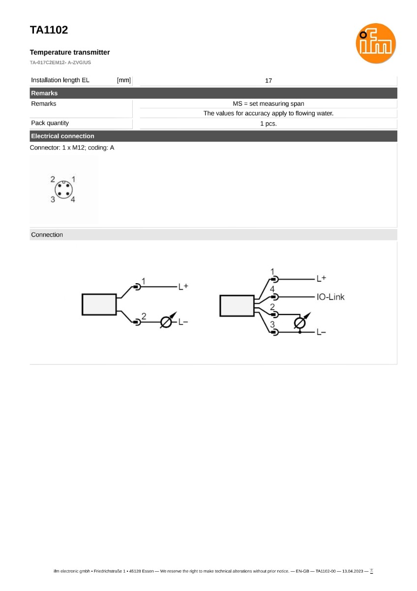 TA1102 \ efector 600 \ Temperature sensors \ TA-017C2EM12- A-ZVG/US \ US \