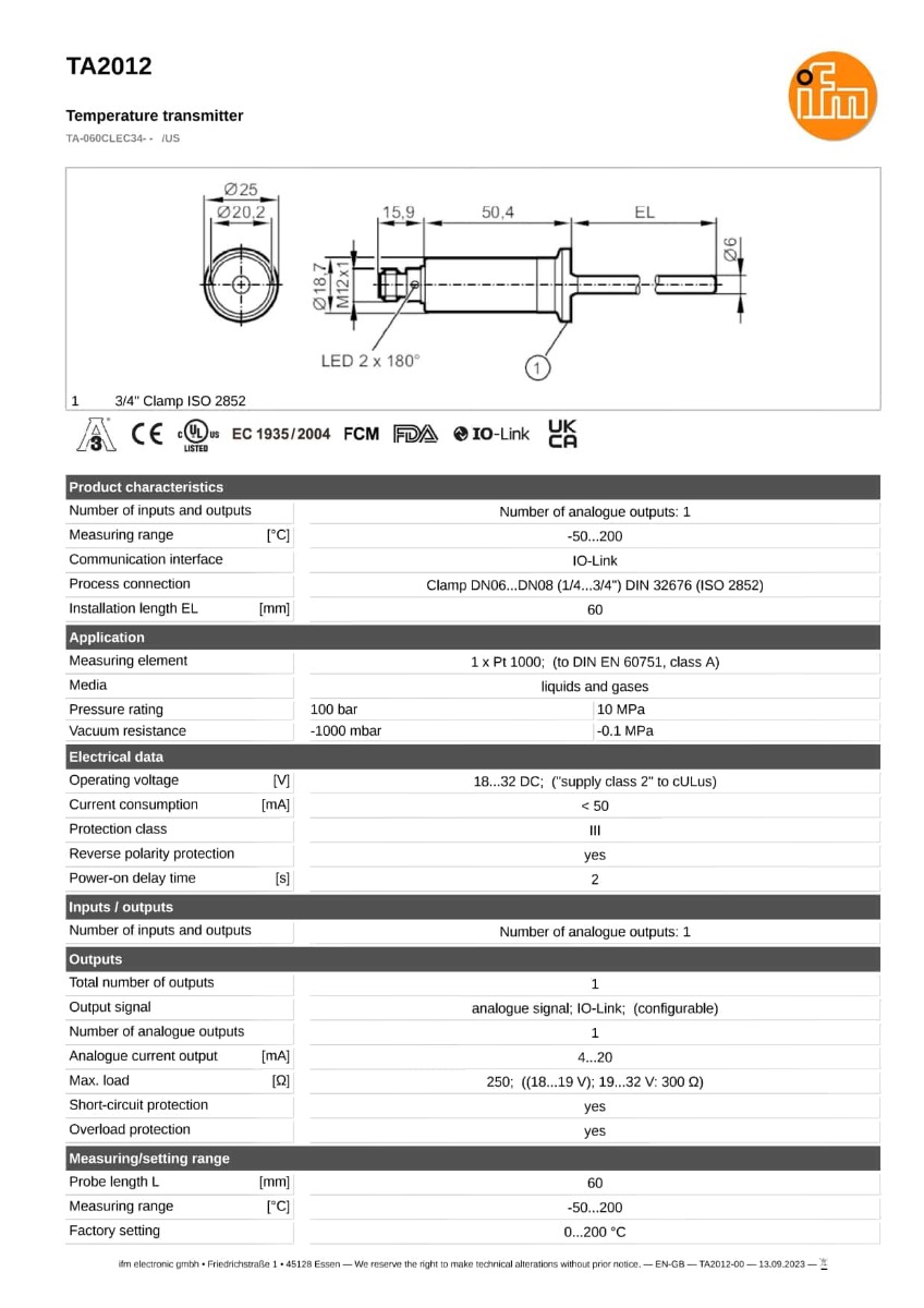 TA2012 \ efector 600 \ Temperature sensors \ TA-060CLEC34- - /US \ US \