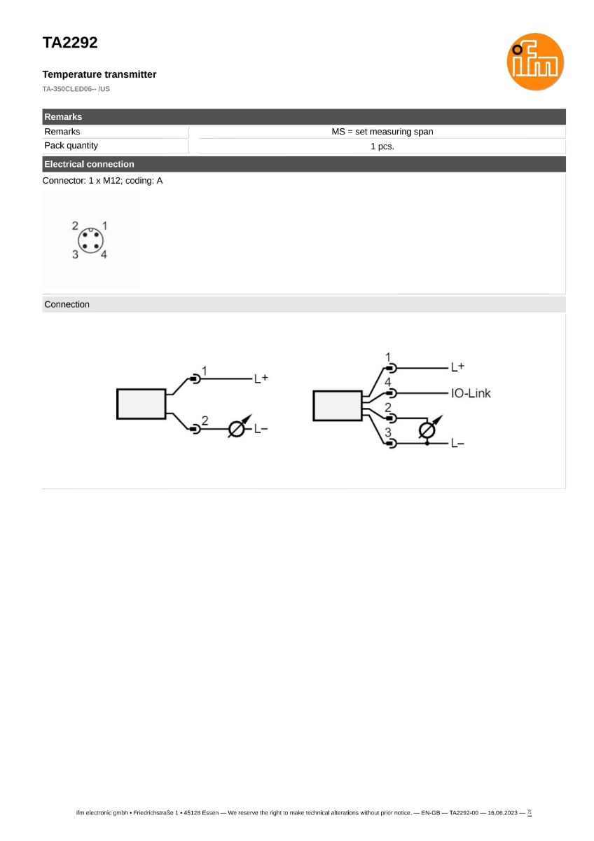 TA2292 \ efector 600 \ Temperature sensors \ TA-350CLED06-- /US \ US \
