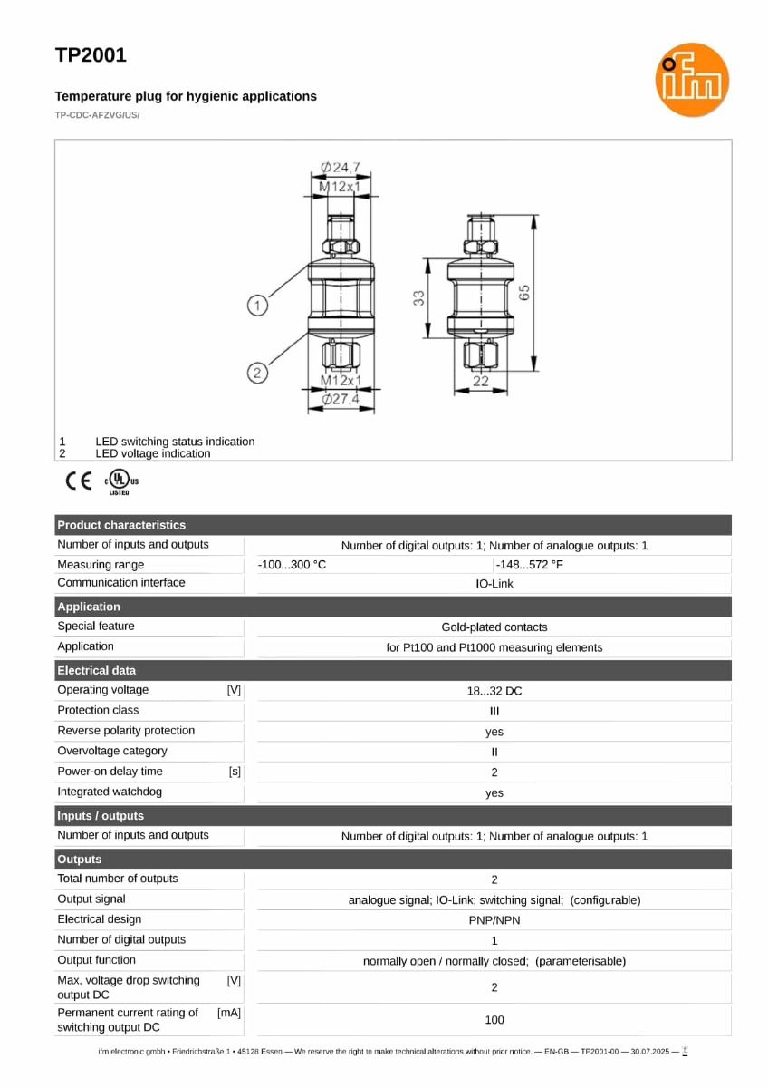 TP2001 \ efector 600 \ Temperature sensors \ TP-CDC-AFZVG/US/ \ US \